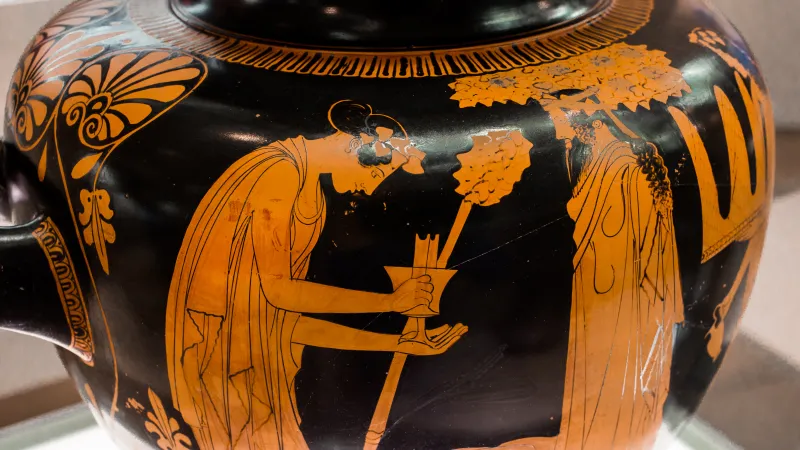 Eupolis Painter Arv 1073 9 Women Celebrating The Lenaia At A Cult Statue Of Dionysos 