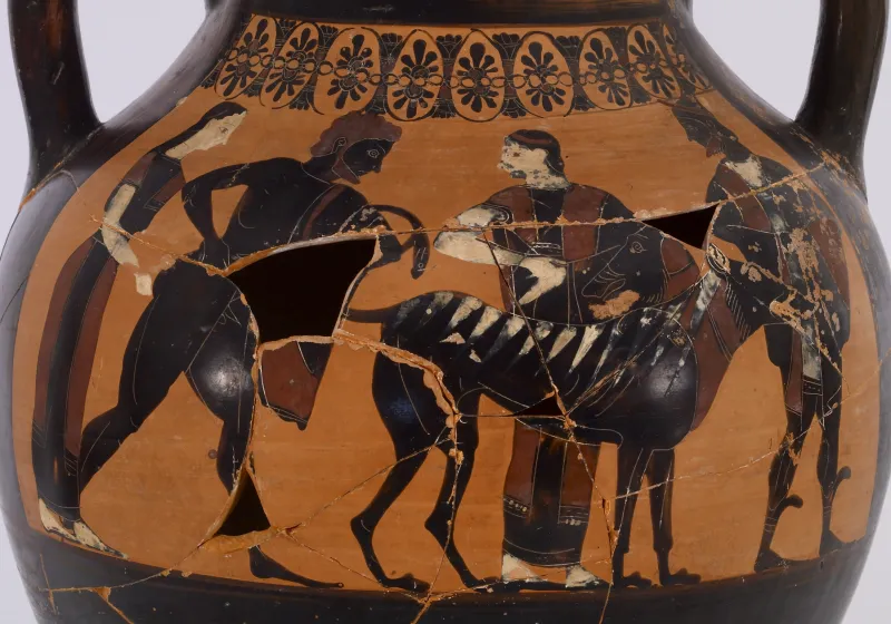 Exekias - Black-Figure Belly Amphora With The Reclamation Of Helen And Herakles And Kerberos - Walters 4816 - Side A 