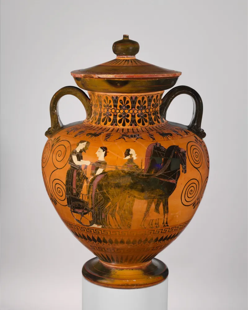 Terracotta Neck-Amphora (Jar) With Lid And Knob Met 