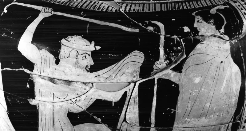 Florence Painter - Column Krater Depicting Symposiasts And A Satyr Dancing With Youths - Walters 4866 - Side A 