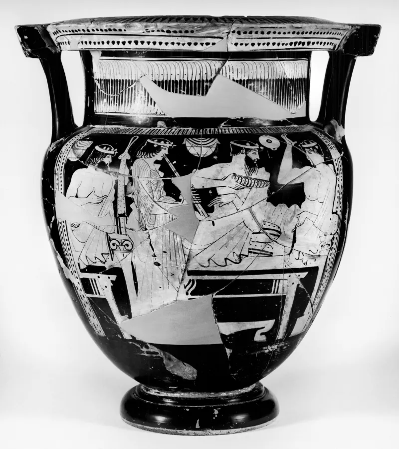 Florence Painter - Column Krater Depicting Symposiasts And A Satyr Dancing With Youths - Walters 4866 - Side 
