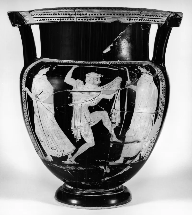 Florence Painter - Column Krater Depicting Symposiasts And A Satyr Dancing With Youths - Walters 4866 - Side 