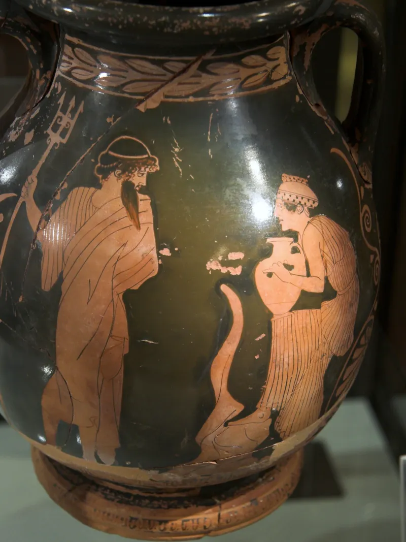 Pelike, Red Figure, 440-430 Bc, Poseidon Surprises Anymone, Am Agrigento, 