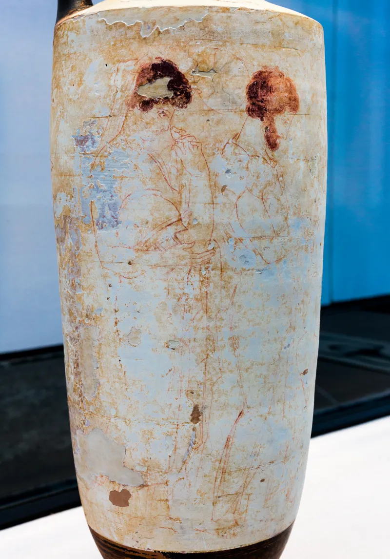 Group R Arv 1383 8 Woman And Man Approaching Tomb Stele At Which A Young Warrior Sits 