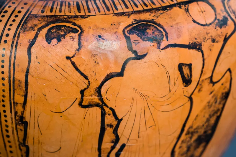 Hephaistos Painter - Arv 1115 Extra - Symposion - Draped Youths - Frankfurt Am 87-20 - 