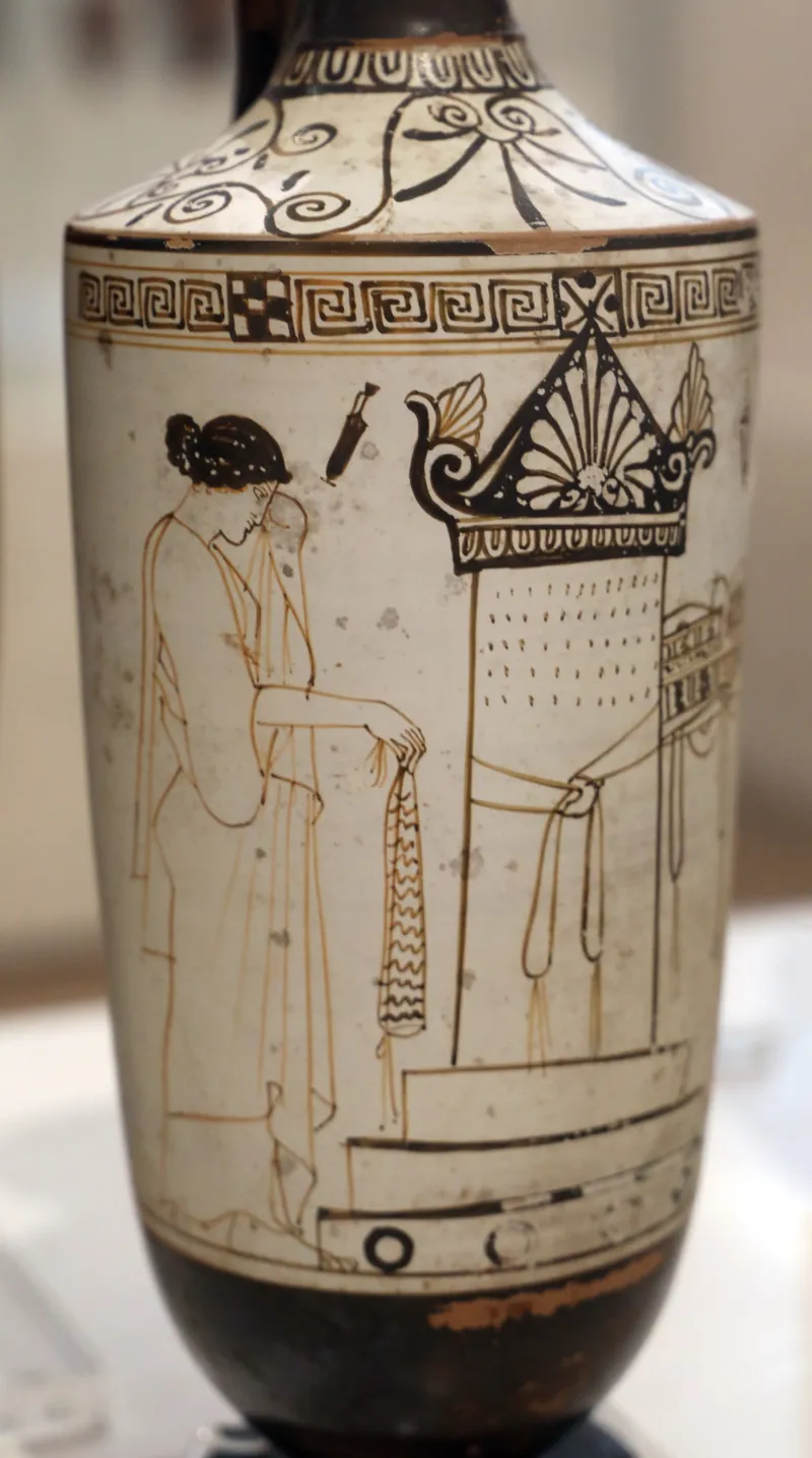 Primo Periodo Classico, Lekythos Attico A Sfondo Bianco Con Visita Alla Tomba, Da Atene, Pittore Dell'iscrizione, 475-450 Ac 1958, 