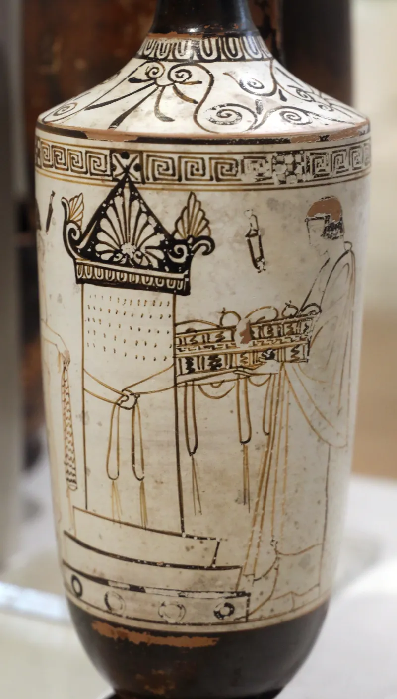 Primo Periodo Classico, Lekythos Attico A Sfondo Bianco Con Visita Alla Tomba, Da Atene, Pittore Dell'iscrizione, 475-450 Ac 1958, 