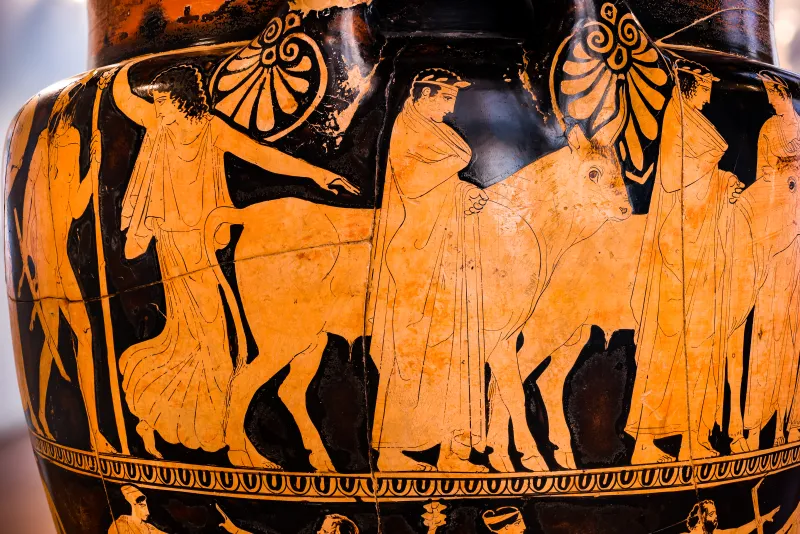 Kleophon Painter - Arv 1143 1 - Sacrifice To Apollon - Return Of Hephaistos - Thiasos Of Satyrs And Maenads - Ferrara Man 44894 - 