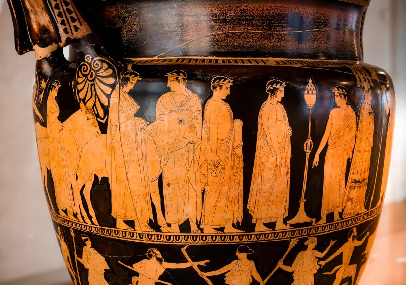 Kleophon Painter - Arv 1143 1 - Sacrifice To Apollon - Return Of Hephaistos - Thiasos Of Satyrs And Maenads - Ferrara Man 44894 - 