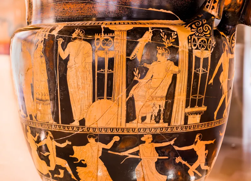 Kleophon Painter - Arv 1143 1 - Sacrifice To Apollon - Return Of Hephaistos - Thiasos Of Satyrs And Maenads - Ferrara Man 44894 - 