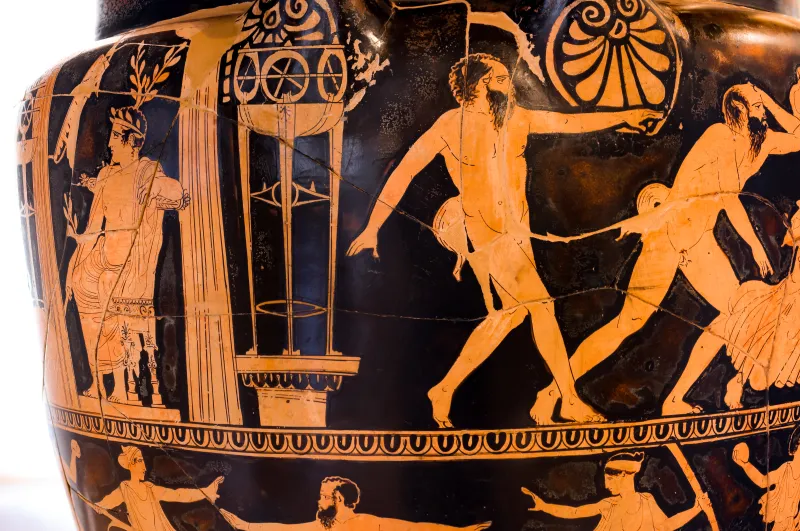 Kleophon Painter - Arv 1143 1 - Sacrifice To Apollon - Return Of Hephaistos - Thiasos Of Satyrs And Maenads - Ferrara Man 44894 - 