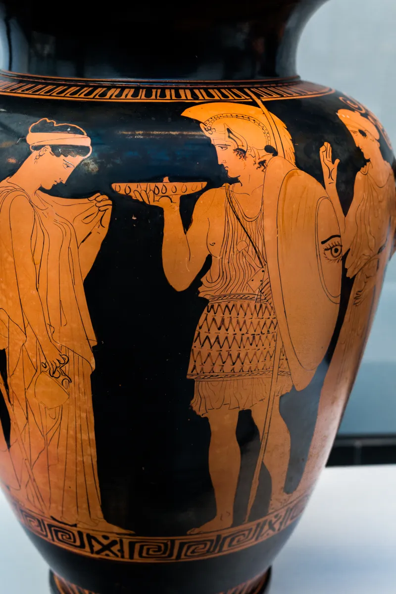 Kleophon Painter Arv 1143 2 Warrior Leaving Home - Three Draped Youths 