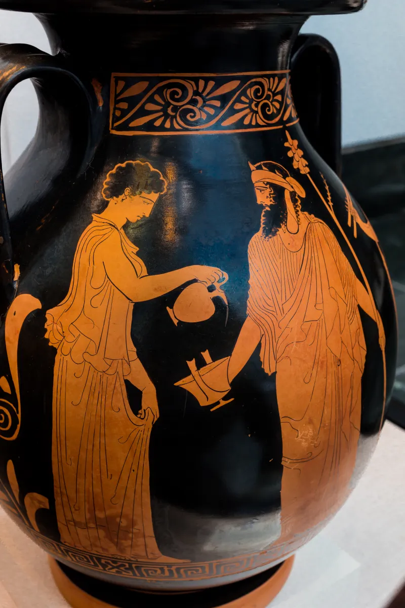 Manner Of The Kleophon Painter Arv 1148 7Extra Dionysos With Maenad And Satyr - Three Draped Youths 