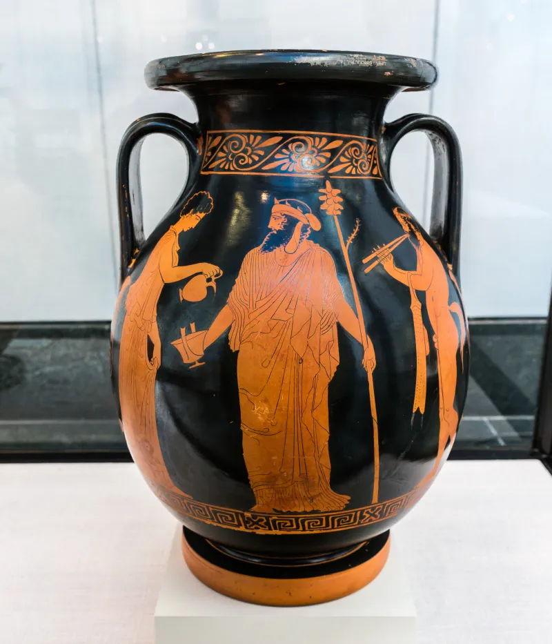 Manner Of The Kleophon Painter Arv 1148 7Extra Dionysos With Maenad And Satyr - Three Draped Youths 