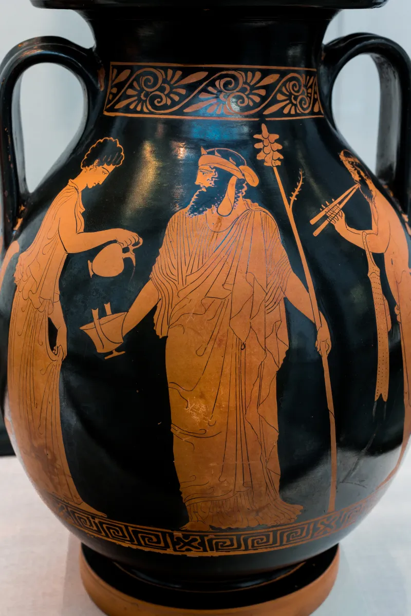 Manner Of The Kleophon Painter Arv 1148 7Extra Dionysos With Maenad And Satyr - Three Draped Youths 