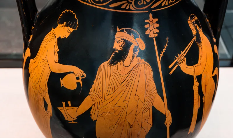 Manner Of The Kleophon Painter Arv 1148 7Extra Dionysos With Maenad And Satyr - Three Draped Youths 