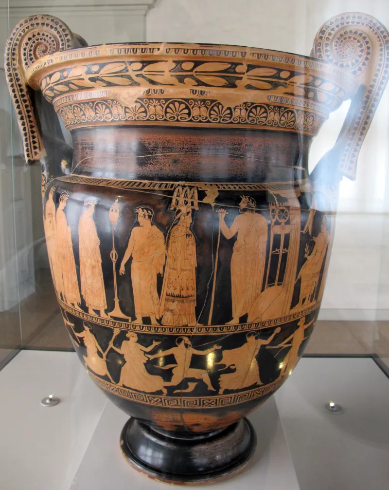 Pittore Di Kleophon, Cratere Con Processioni Per Apollo Delfico E Per Efeso In Olimpo, 430 Ca, Tomba 57C 
