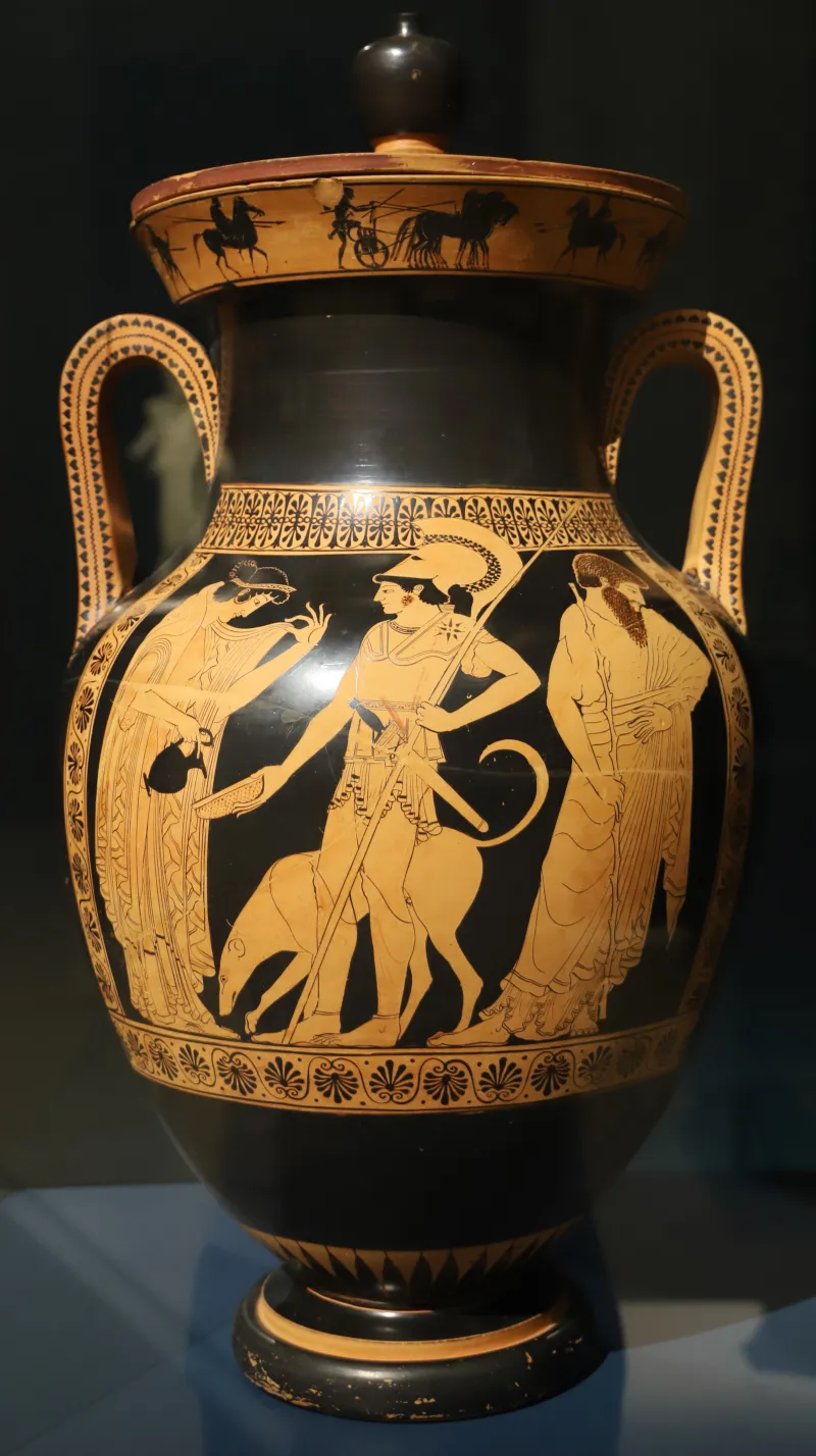 Pittore Di Kleophrades, Anfora Attica Con Libazione Per La Partenza Del Guerriero, 500-490 Ac Da Vulci (Monaco, Glyptothek) 