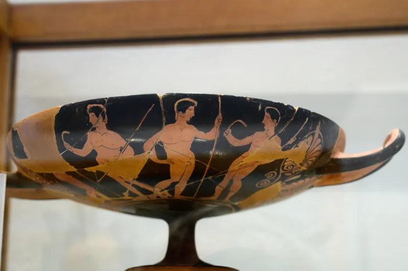 Athletes With Javelins And Strigils, Red-Figure Kylix, Am Of Mykonos, 