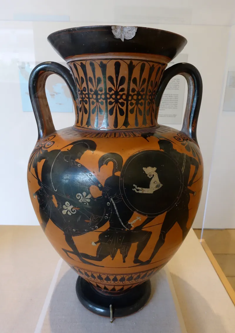 Battle Scene With Three Hoplites, Neck Amphora, Attributed To The Leagros Group, 510-500 Bc, Black-Figure Terracotta - Blanton Museum Of Art - Austin, Texas - 