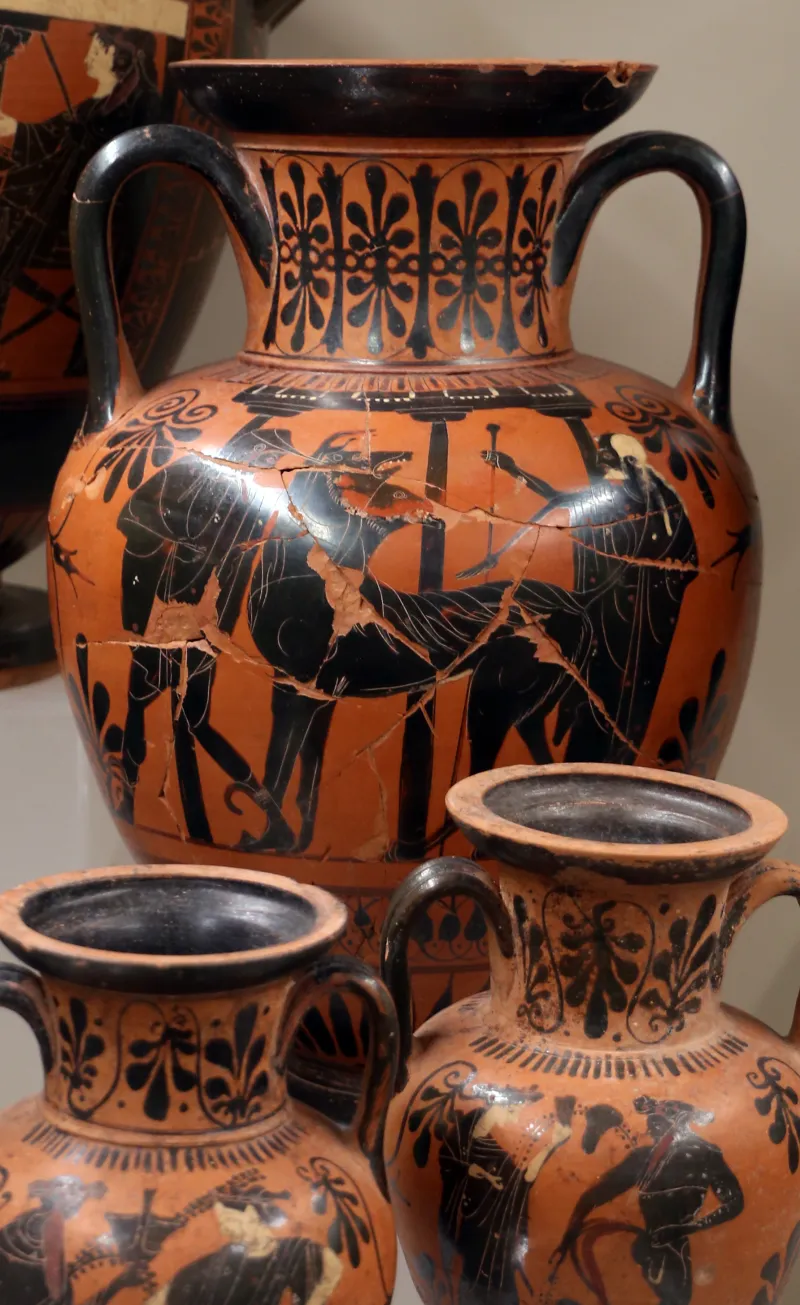 Gruppo Di Leagros, Anfora Attica Con Cerbero Tra Hermes E Ade, Dalla Tomba Del Kottabos Nella Dell'osteria, 520-500 Ac 