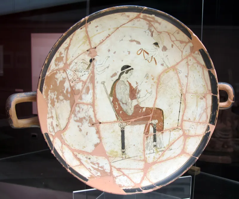 Pittore Di Lyandros, Kylix Attica A Fondo Bianco Da Cesa (Marciano Della Chiana), Con Afrodite In Trono, 460 