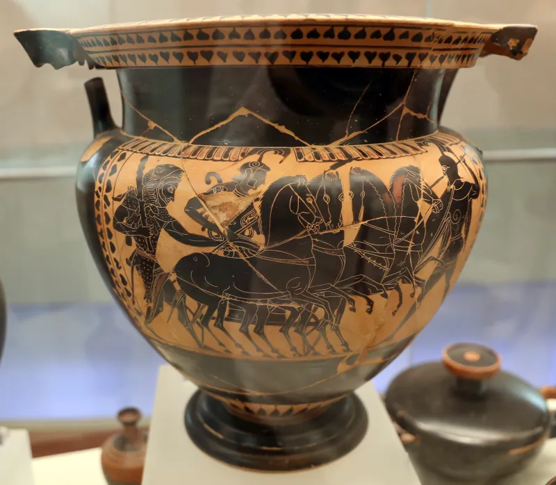 Cerchia Del Pittore Di Lysippides, Cratere Con Dioniso, Atena, Eracle, Cavalli E Guerriero, 525-510 Ac 02 