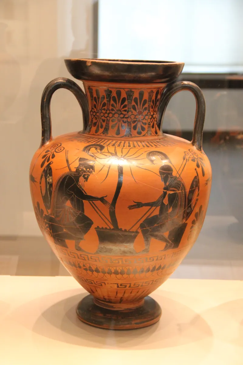 Attic Black-Figure Neck Amphora Ajax And Achilles Playing A Board Game, By The Madrid Painter, 520-510 Bc, Found In Vulci, Etruria 