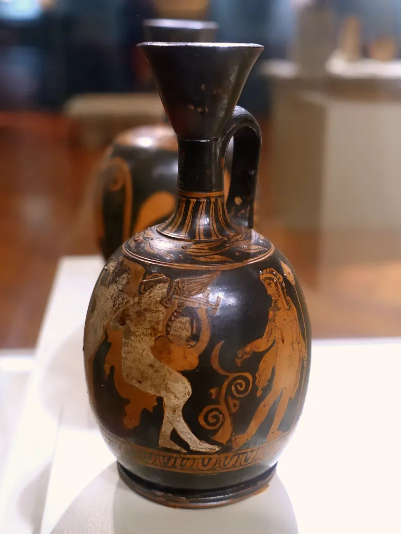 Squat Lekythose With Eros And Dionysos, Manner Of The Meidias Painter, Greek, Attic, High Classical Period, 420S-404 Bc, Terracotta - Middlebury College Museum Of Art - Middlebury, Vt - 