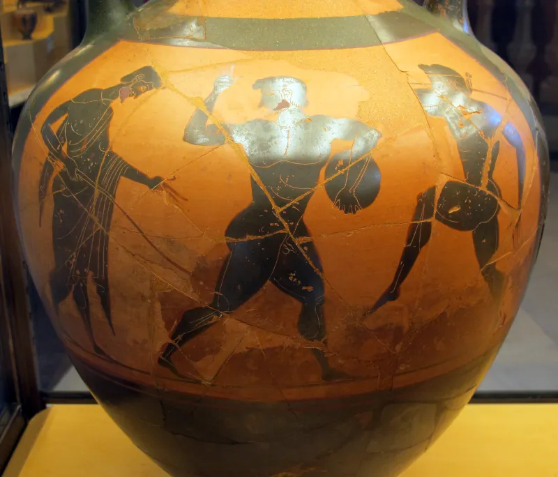 Pittore Di Michigan, Anfora Panatenaica Con Atena E Giocatori Di Penthatloni, Da Vulci, 510-500 Ac 