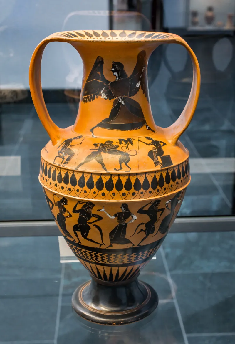 Painter N - Abv 225 3 - Nike - Herakles And The Lion - Satyrs And Maenads Dancing - München As - 