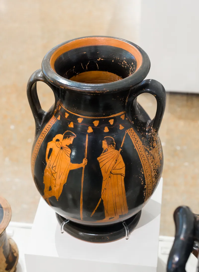 Nausicaa Painter - Arv 1108 12 - Youth Departing - Youths At Pillar - Athens Nam 1400 - 