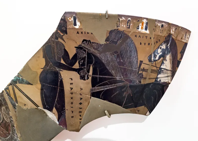 Nearchos - Abv - Achilles Preparing The Horses Of His Chariot - Gods - Athens Nm 15166 - 