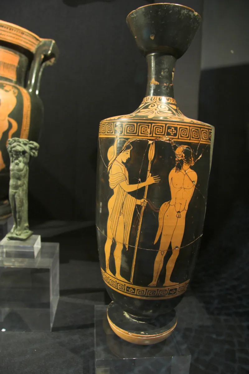 Red Figure Lekythos, Ephebos, Silenus, 475-450 Bc, Am Syracuse, 