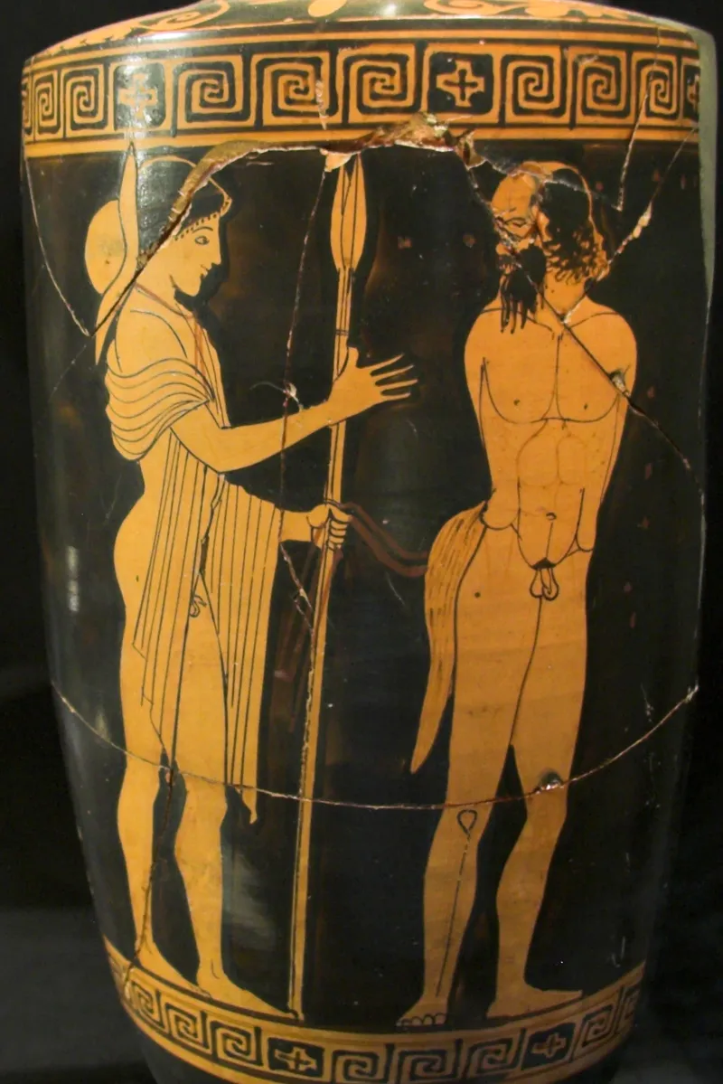 Red Figure Lekythos, Ephebos, Silenus, 475-450 Bc, Am Syracuse, 