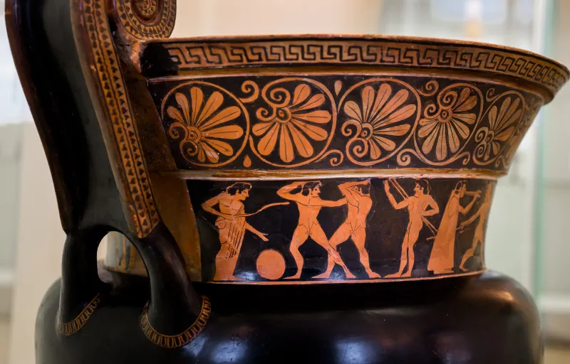 Nikoxenos Painter Arv 221 14 Athletes With Trainer And Flute Player - Satyrs As Athletes 