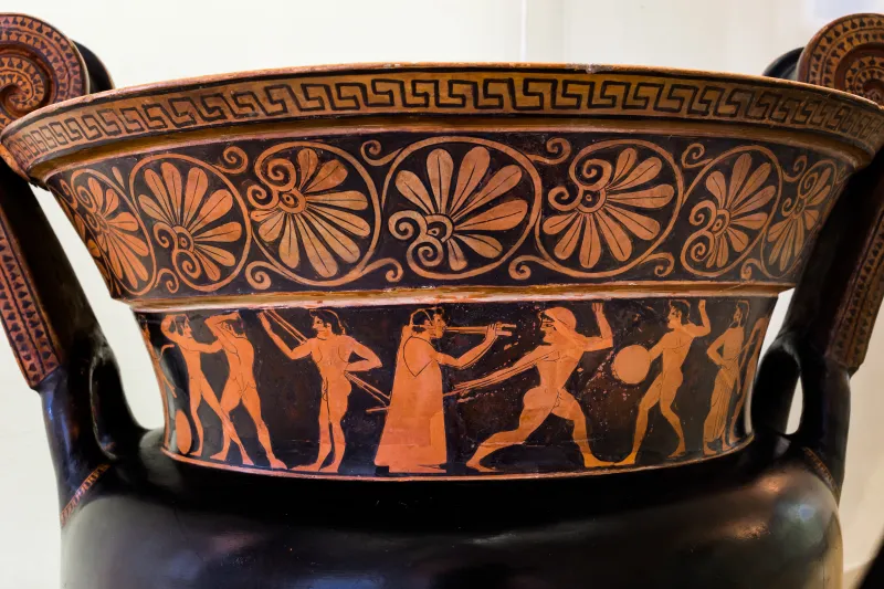 Nikoxenos Painter Arv 221 14 Athletes With Trainer And Flute Player - Satyrs As Athletes 