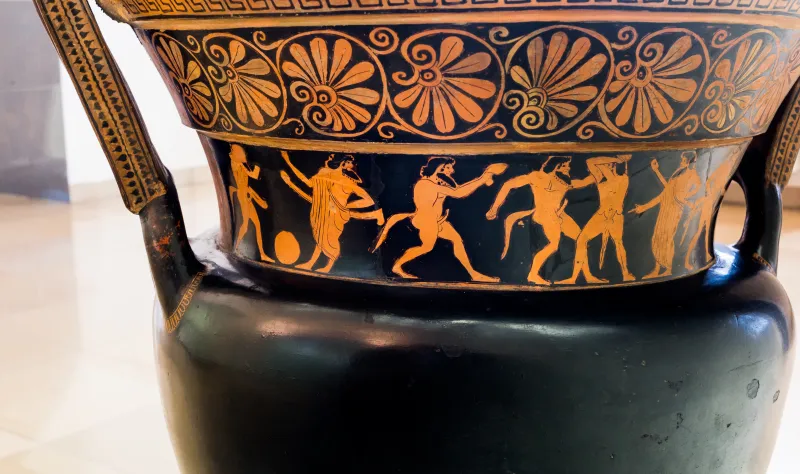 Nikoxenos Painter Arv 221 14 Athletes With Trainer And Flute Player - Satyrs As Athletes 