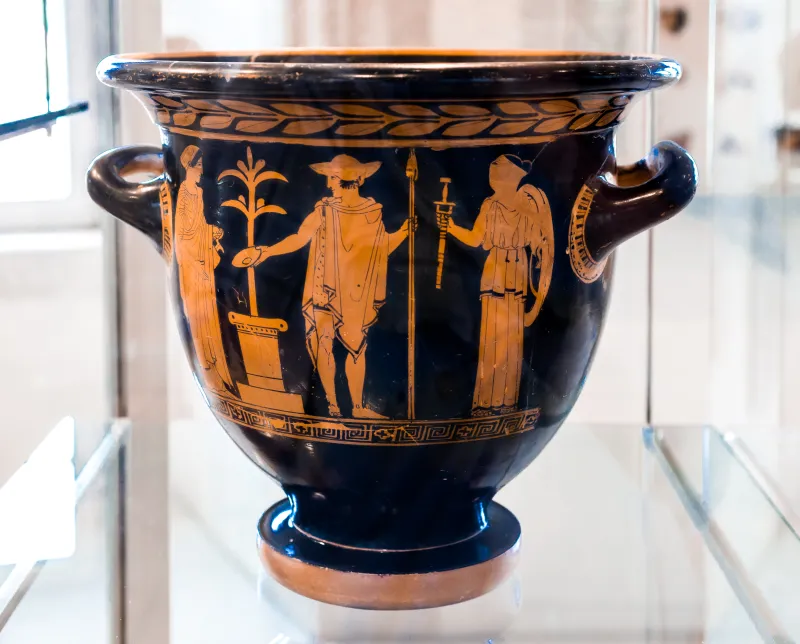 Niobid Painter Arv 603 35 Young Warrior Leaving Home - Bearded Man Between Two Women 