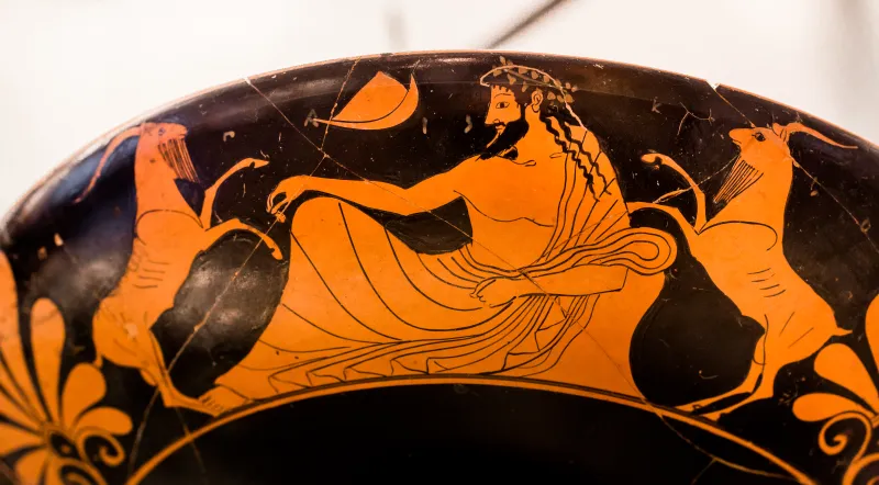 Oltos Arv 63 93 Dancing Hetaira - Dionysos Or Hermes Between Goats 