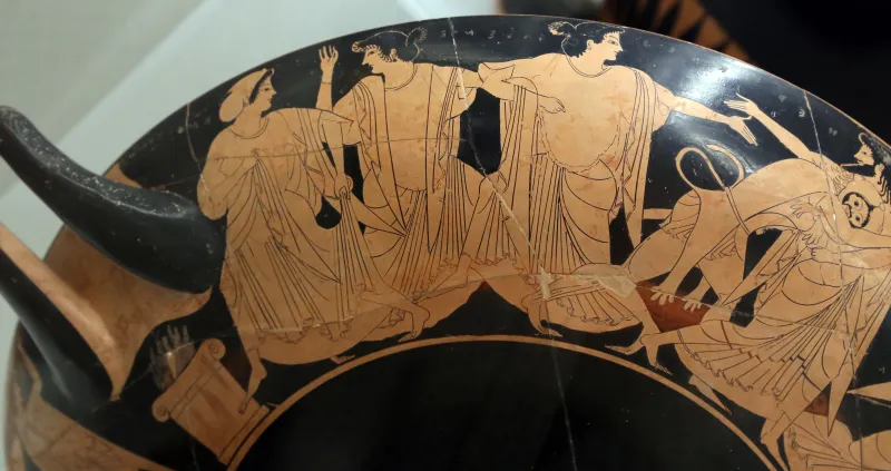 Oltos, Kylix Attica Con Eracle Contro Nereo E Processione, 520 Ac Dalla Tomba Martini Marescotti 610 Di Monte Abatone 