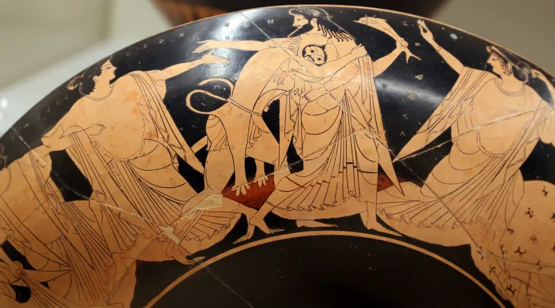 Oltos, Kylix Attica Con Eracle Contro Nereo E Processione, 520 Ac Dalla Tomba Martini Marescotti 610 Di Monte Abatone 