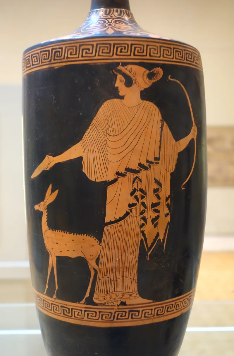 Lekythos With Artemis Pouring Libation And Faun, View 2, Oreithyia Painter, Greek, Attica, 470 Bc, Ceramic, Red Figure Decoration - Chazen Museum Of Art - 