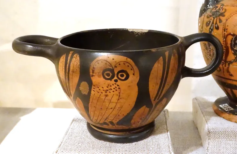 Owl Skyphos, Drinking Cup, Greece, Attic Red Figure, 500-480 Bc, Terracotta - Spurlock Museum, Uiuc - 