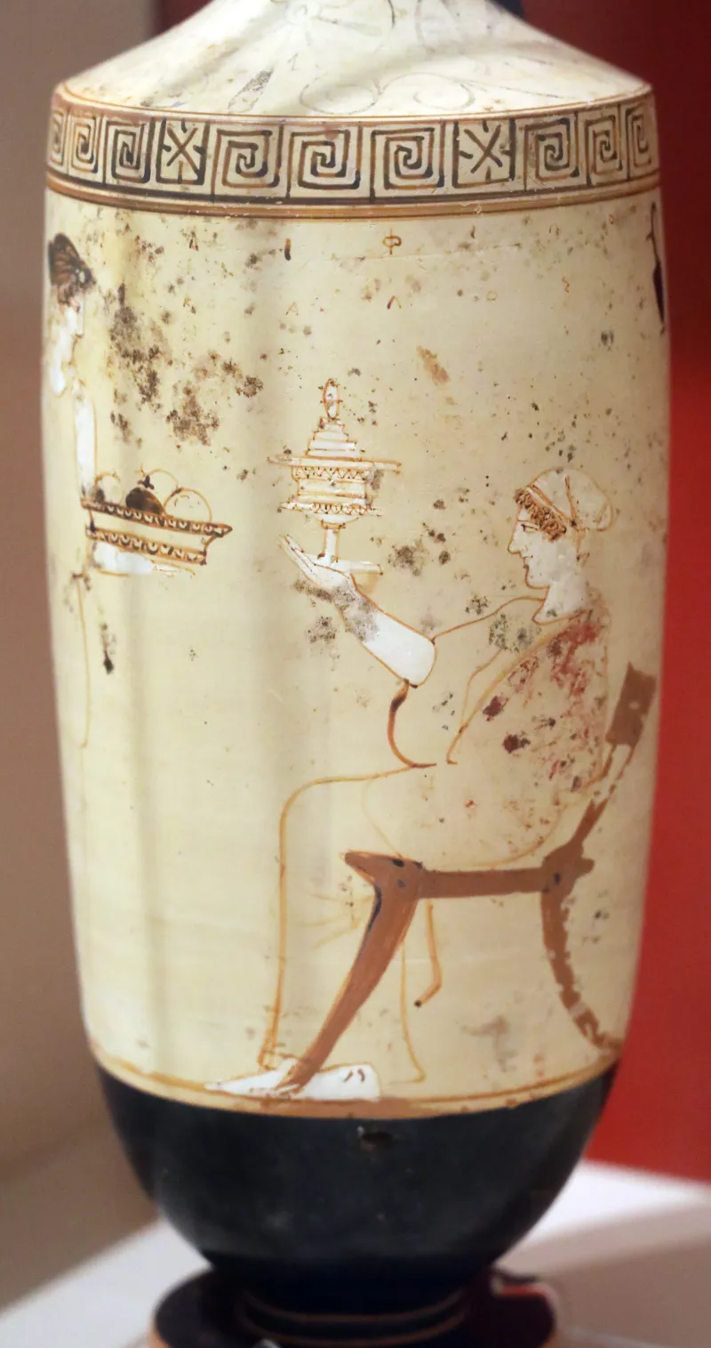 Primo Periodo Classico, Lekythos Attico A Sfondo Bianco Con Scena In Quartiere Feminile, Da Eretria, Pittore Di Atene 12789, 460 Ac 12789, 