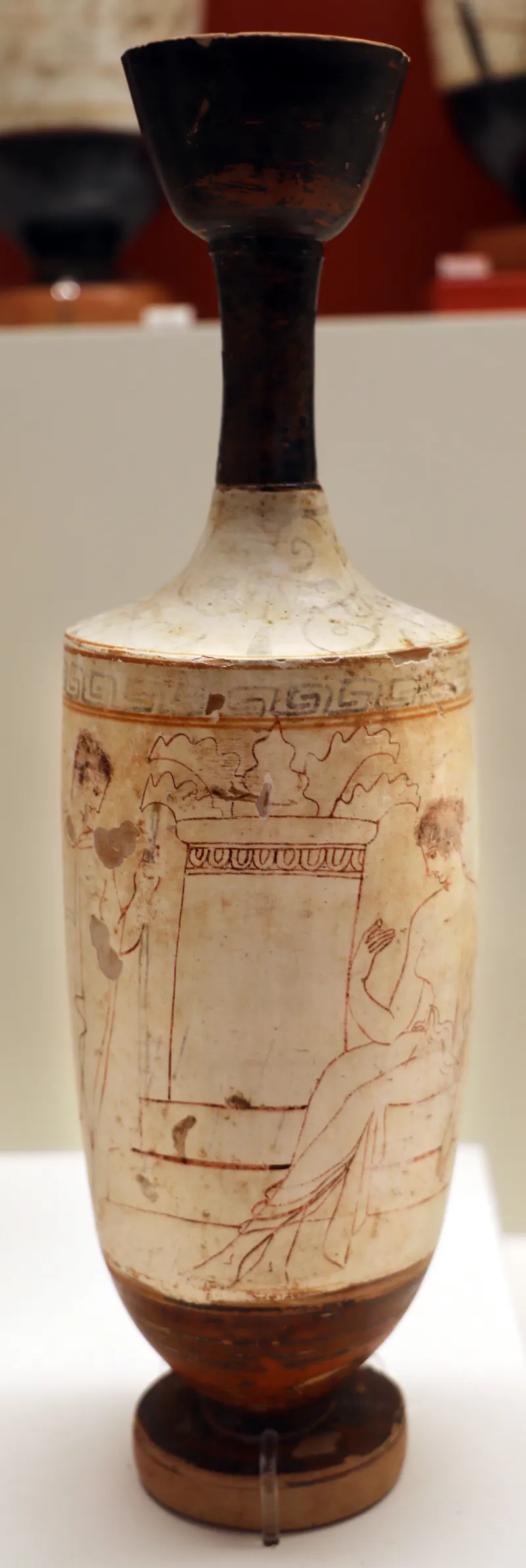 Periodo Classico Tardo, Lekythos Attico A Sfondo Bianco Con Donna Presso La Sua Tomba E Un Giovane Con Lancia, Pittore Di Atene 13037, 410 Ac 13037, 