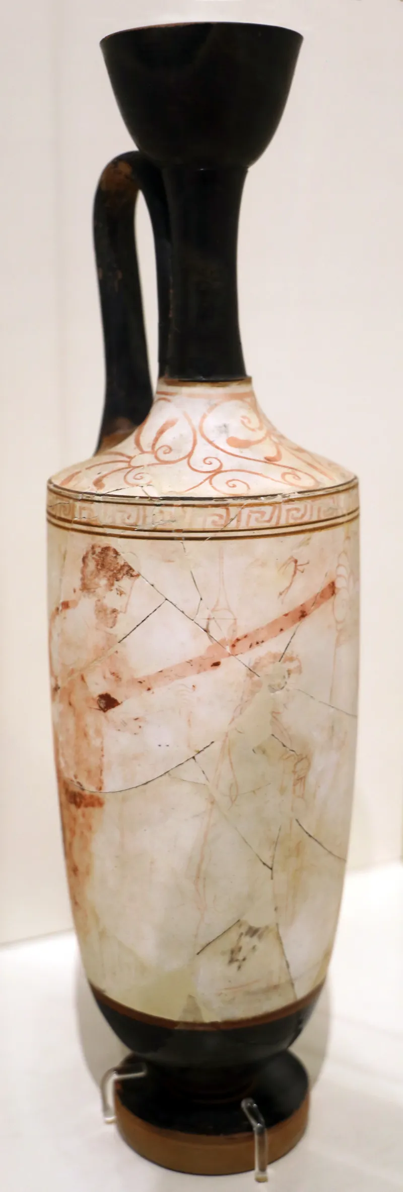 Periodo Classico Maturo, Lekythos Attico A Sfondo Bianco Con Uomo, Donna E Bambino Con Lira In Visita A Una Tomba, Da Atene, Pittore Di Atene 1762, 435-420 Ac 