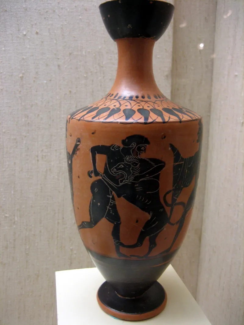 Hercules Fight With Nemean Lion Black Figure Lekythos By The Painter Of Athens 581 Museum Of Cycladic Art In 