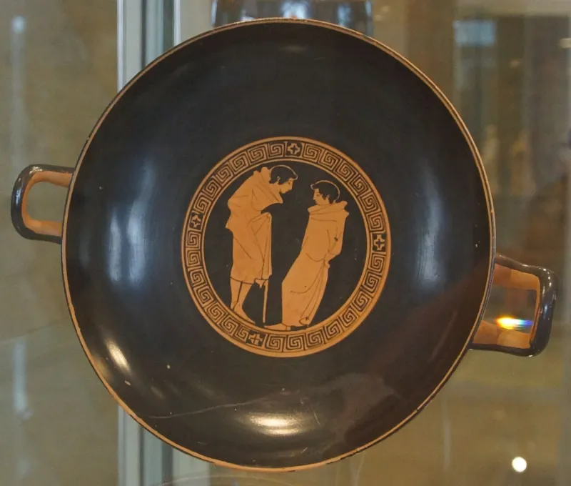 Museum Der Universität Rotfigurige Zwei Ins Himation (Manteltuch) Gehüllte Jünglinge, Der Linke Mit Maler Von 460-450 