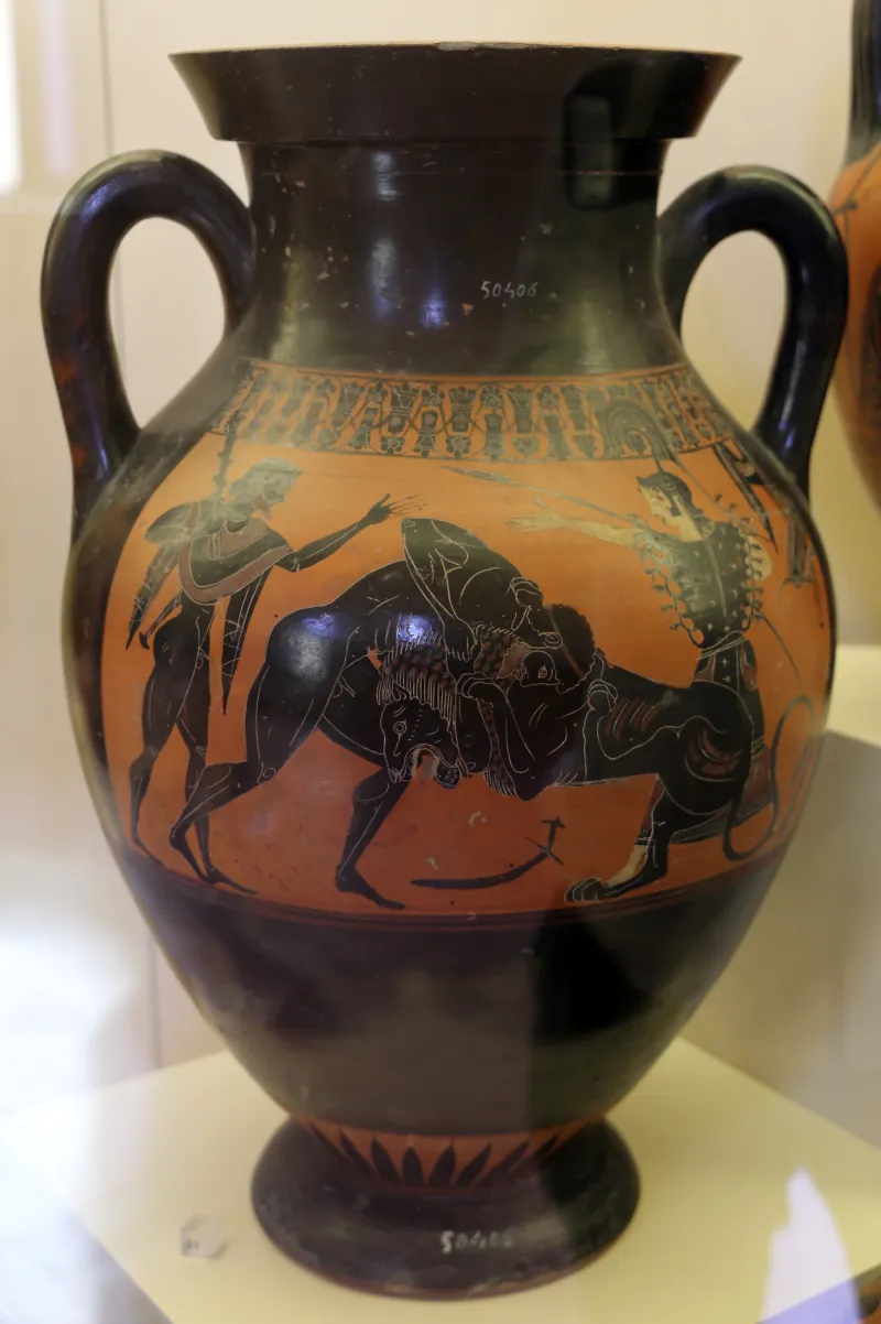Pittore Di Boulogne 441, Anfora Attica Con Ercole E Il Leone Nemeo, E Partenza Di Guerriero, 520-510 Ac 